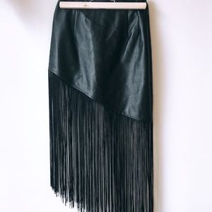 Rehab Vegan Leather Fringe Asymmetrical mini skirt
